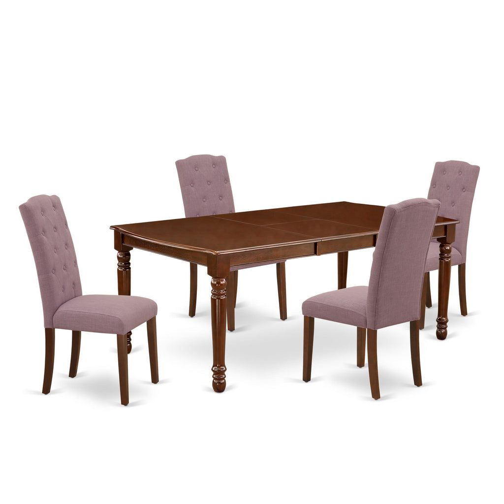 DOCE5-5MZ-T3 5 Piece Dining Set for Four with Rectangular Table, Butterfly Leaf & 4 Plush Linen Chairs