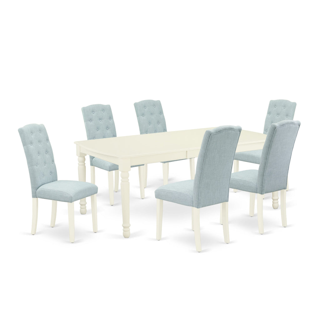 Dining Experience Set DOCE7-J8E-T0 7-Piece Table & Baby Blue Chair Ensemble with Butterfly Leaf Extension