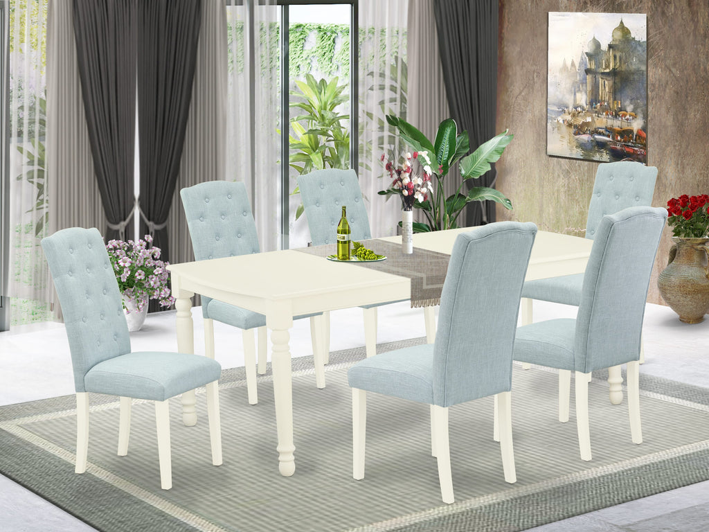 Dining Experience Set DOCE7-J8E-T0 7-Piece Table & Baby Blue Chair Ensemble with Butterfly Leaf Extension