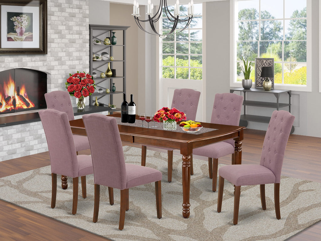 DOCE7-H1J-ZM 7-Piece Dining Ensemble with Rectangular Extendable Table and 6 Padded Chairs, Rich Wooden Finish