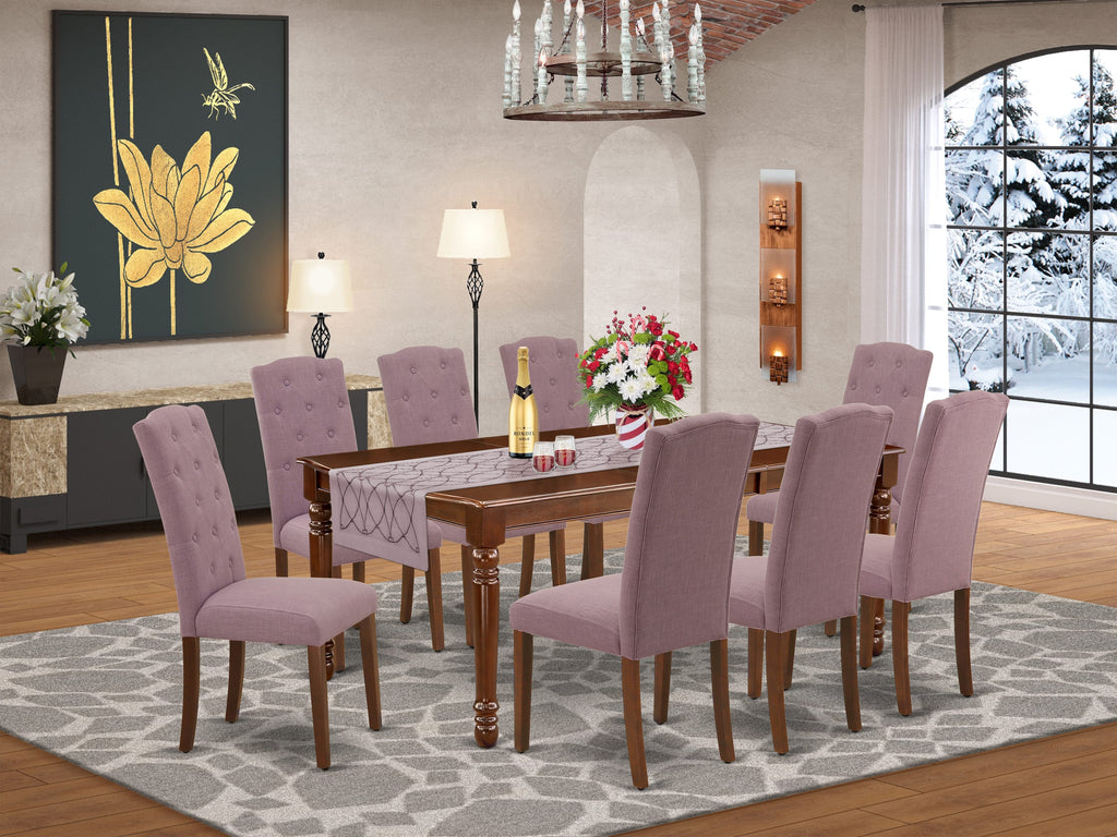 Stylish DOCE9-DQP-VM 9-Piece Dining Ensemble with Spacious Rectangle Table and 8 Chic Linen Fabric Chairs