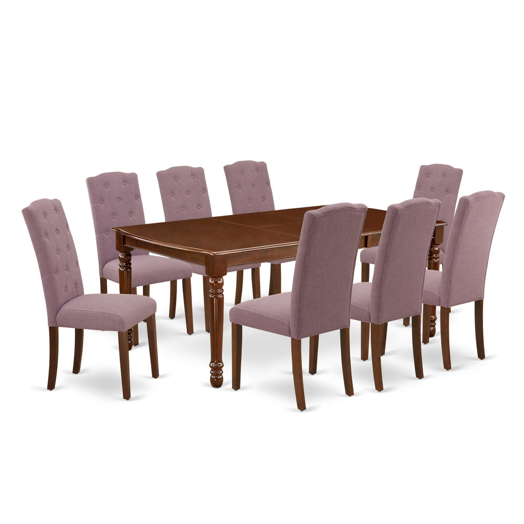 Stylish DOCE9-DQP-VM 9-Piece Dining Ensemble with Spacious Rectangle Table and 8 Chic Linen Fabric Chairs