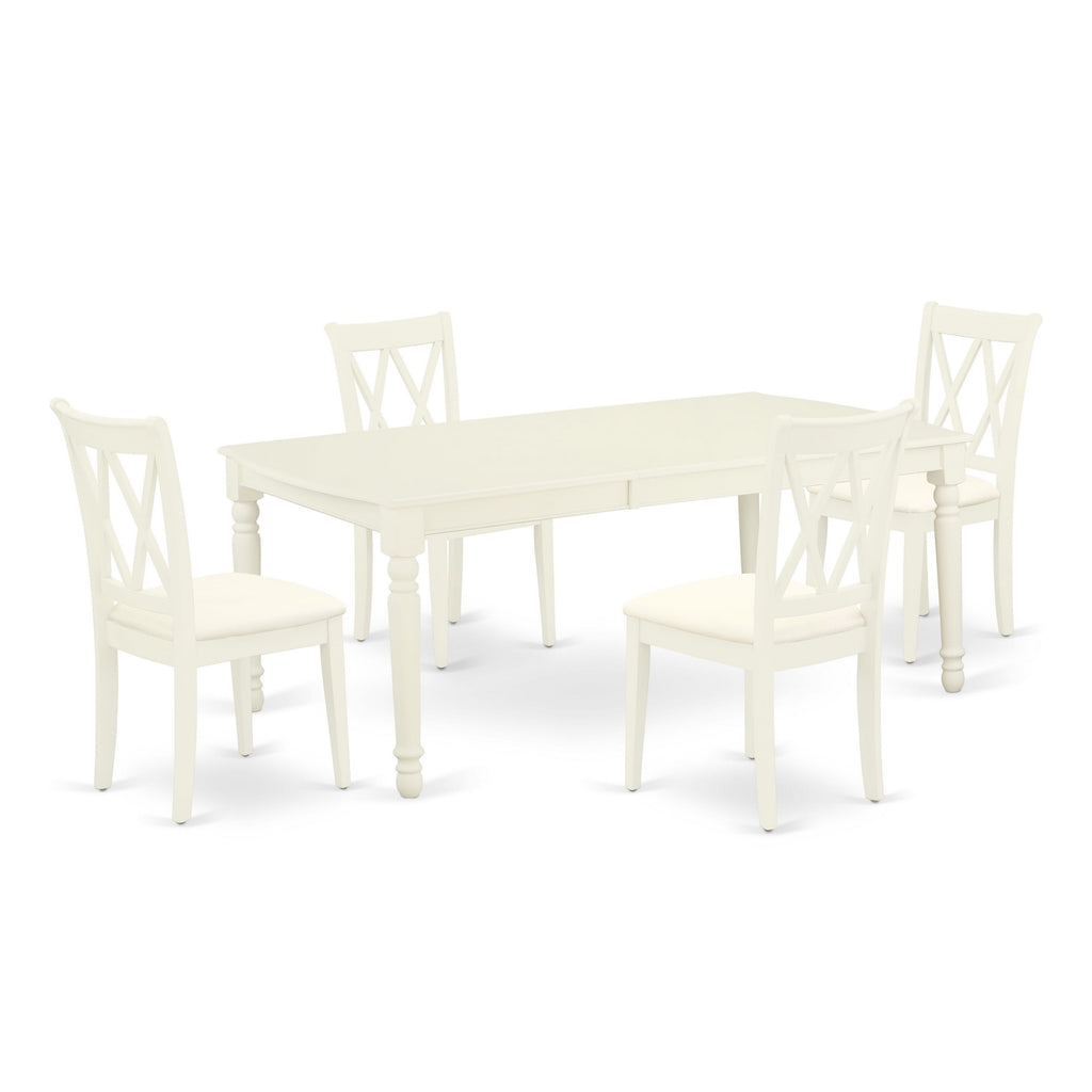 DOCL5-IK4-F Chic Dinette Ensemble for Four with Expanding Table and 42x78 Linen White Chairs