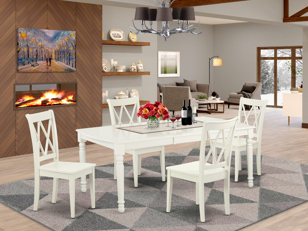 DOCL5-LFA-W 5-Piece Kitchen Dining Set Featuring Rectangular Table with Butterfly Leaf and 4 Chairs in 42x78 Linen White