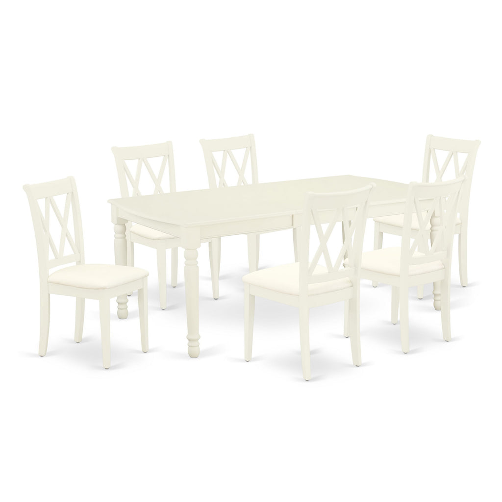 DOCL7-DM8-U Elegant Dining Set - 7 Piece Rectangle Table with Butterfly Leaf and 6 Linen Chairs in Bright White