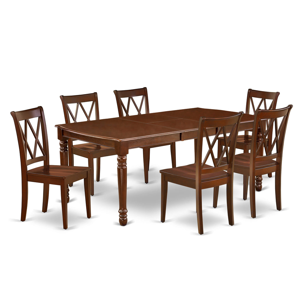 DOCL7-Z7L-H 7-Piece Dining Array With Extendable Table & Wooden Chairs, Mahogany Finish