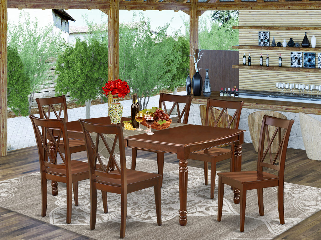 DOCL7-Z7L-H 7-Piece Dining Array With Extendable Table & Wooden Chairs, Mahogany Finish