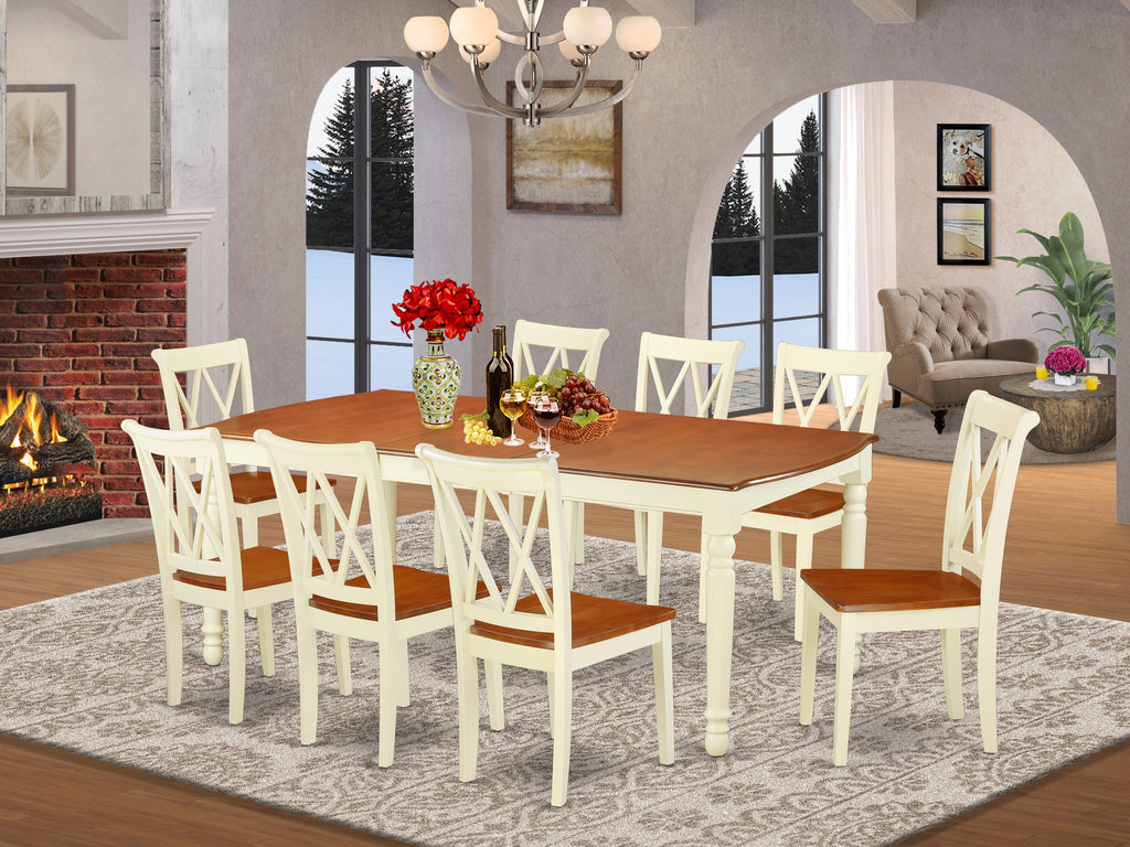 DOCL9-M44-B Charming 9-Piece Set Rectangle Table with Butterfly Leaf & 8 Wood Chairs in Dual-Tone Finish