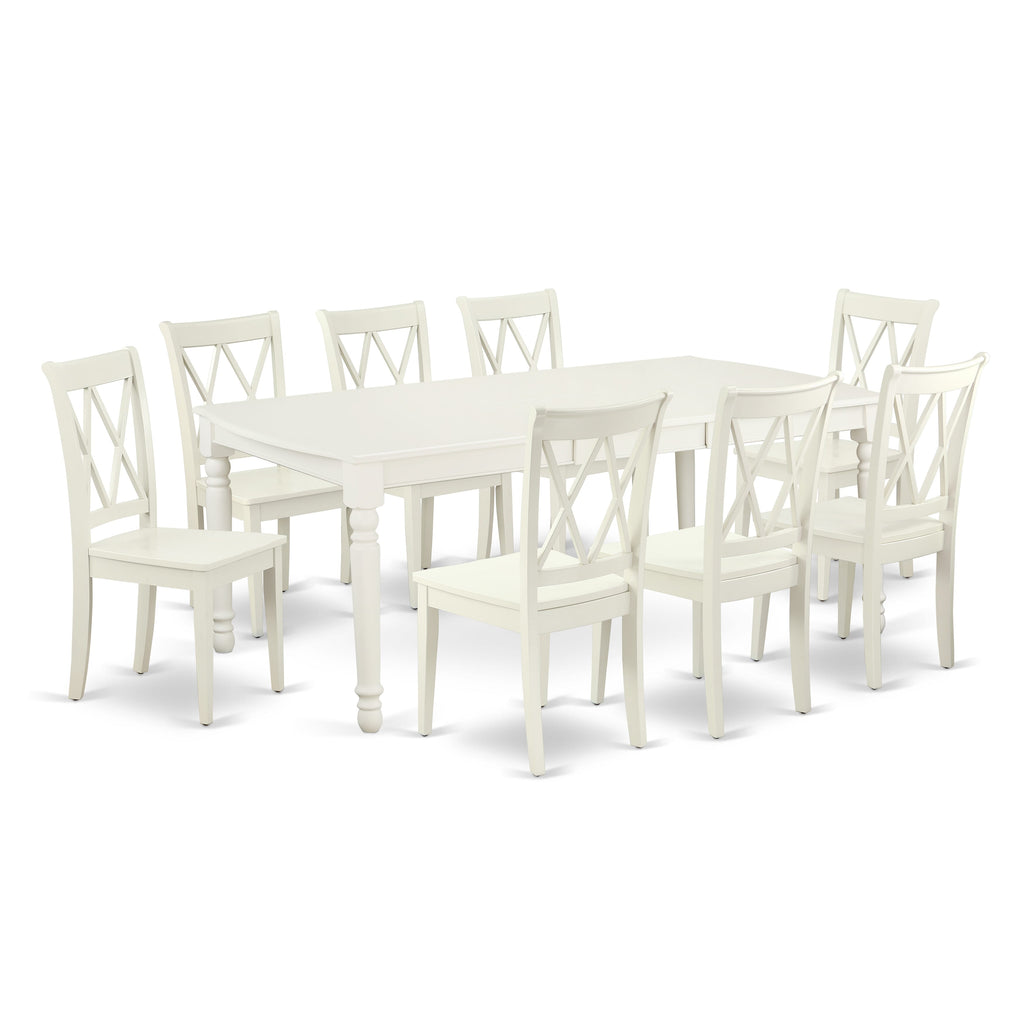 DOCL9-696-D 9-Piece Dining Ensemble with Butterfly Leaf and 8 Seating Chairs in Linen White, 42x78