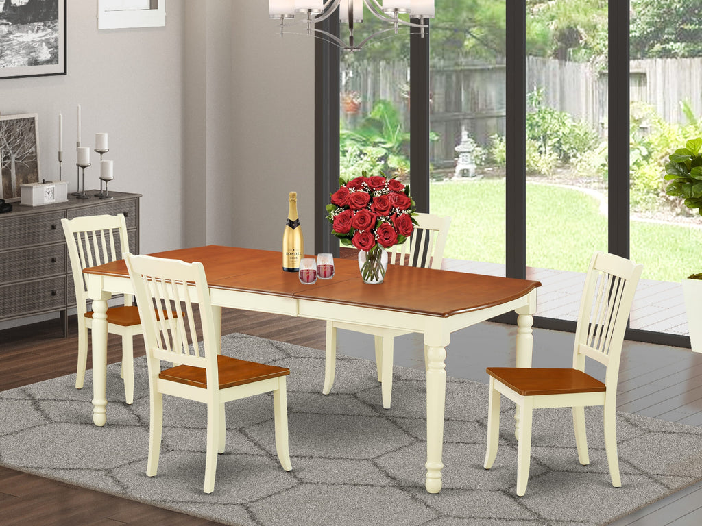 DODA5-ZSB-7 Elegant 5-Piece Buttermilk & Cherry Dining Ensemble with Expandable Table & Solid Chairs