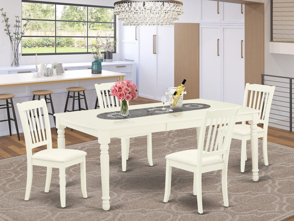 DODA5-76E-5 5-Piece Dining Set with 42x78 Inch Wooden Table & Leaf, 4 Linen Chairs, White Linen Design