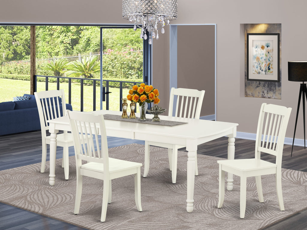 DODA5-YER-N 5-Piece Set with Extending Rectangular Table & 4 Chairs in Linen White Finish
