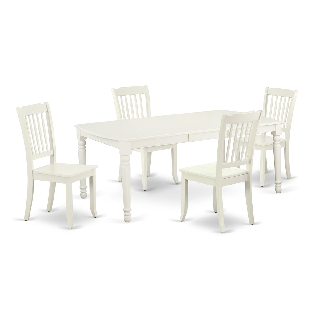 DODA5-YER-N 5-Piece Set with Extending Rectangular Table & 4 Chairs in Linen White Finish