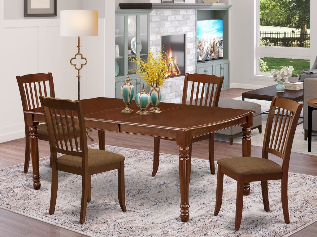 DODA5-H56-V Mahogany 5 Piece Dining Set with Butterfly Leaf Table & 4 Upholstered Seats, 42x78