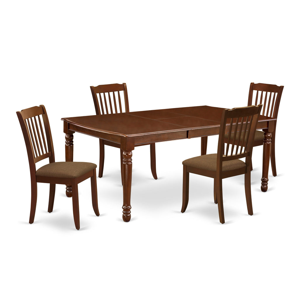 DODA5-H56-V Mahogany 5 Piece Dining Set with Butterfly Leaf Table & 4 Upholstered Seats, 42x78