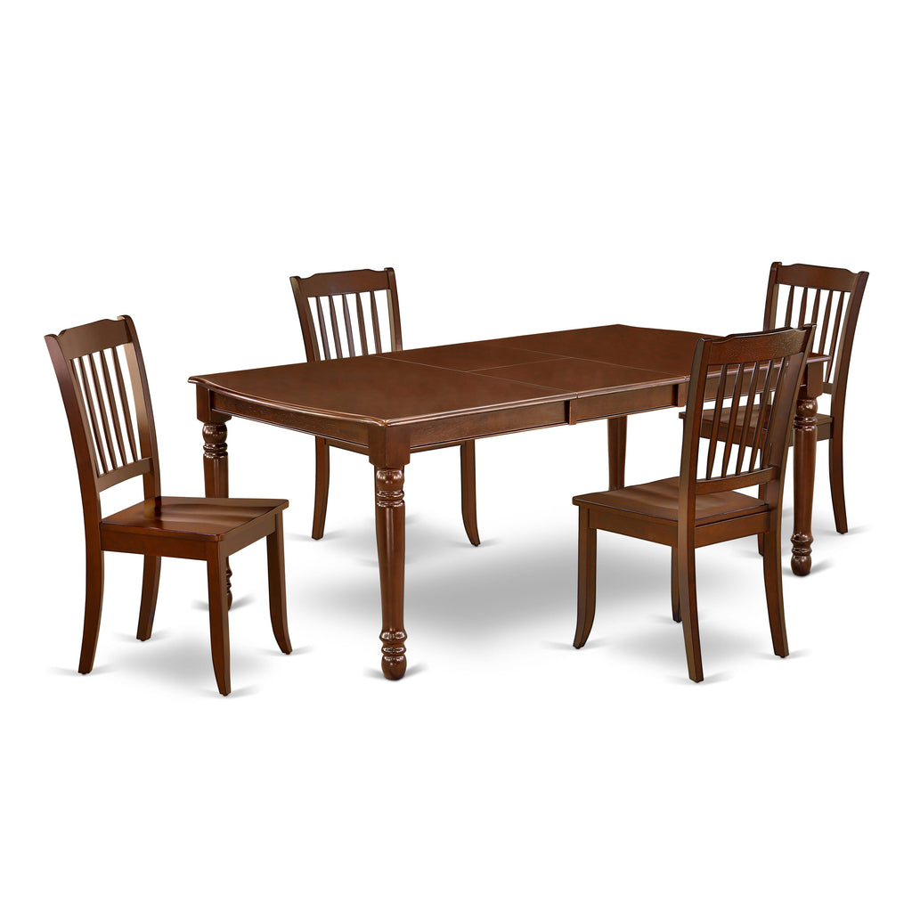 DODA5-NVR-I 5 Piece Mahogany Dining Set with Extendable Table and 4 Chairs, 42x78 Inch