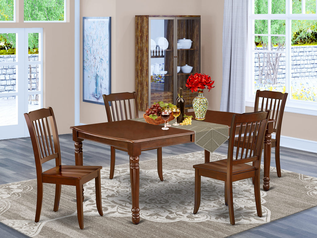 DODA5-NVR-I 5 Piece Mahogany Dining Set with Extendable Table and 4 Chairs, 42x78 Inch
