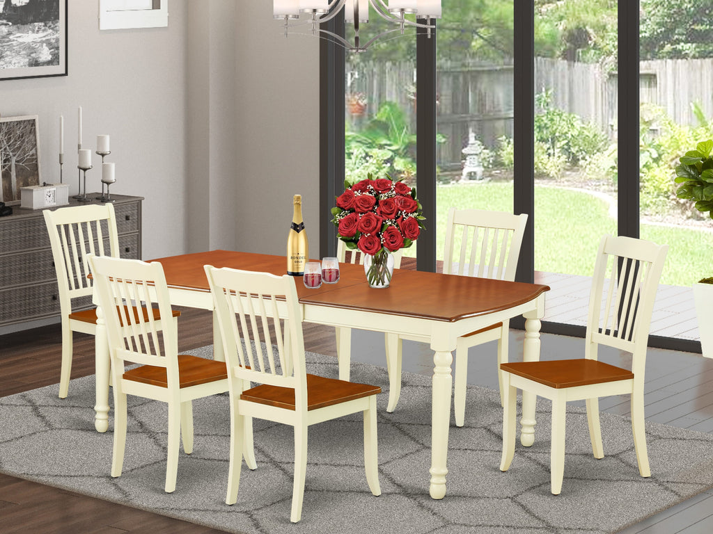 DODA7-BAM-1 7-Piece Set Rectangular Dining Table with Leaf and Six Chairs in Buttermilk & Cherry