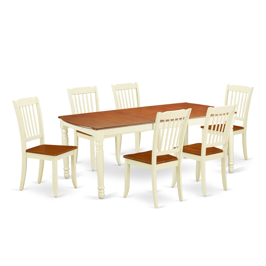 DODA7-BAM-1 7-Piece Set Rectangular Dining Table with Leaf and Six Chairs in Buttermilk & Cherry