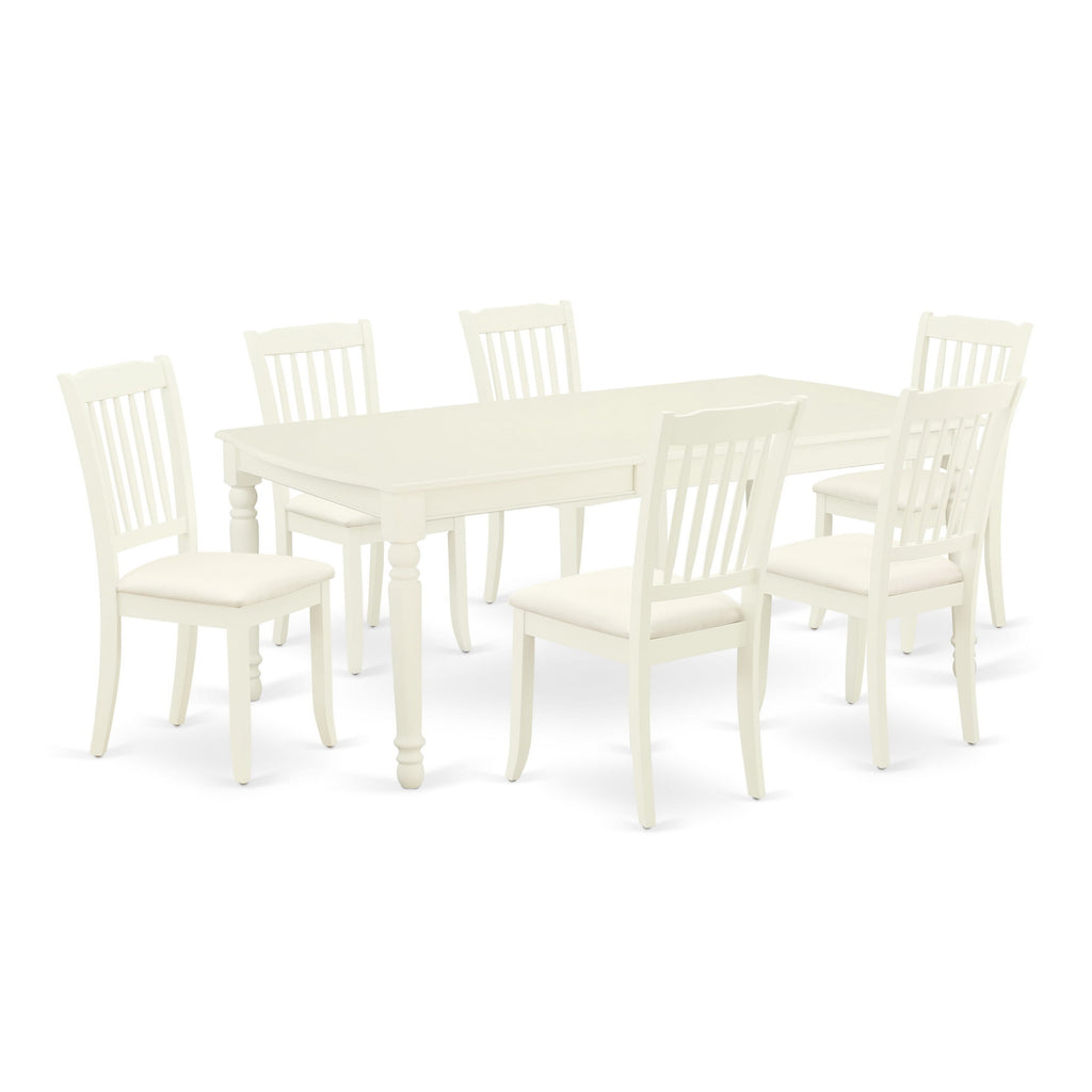 DODA7-OOI-K 7 Piece Dining Set With Rectangle Table & Butterfly Leaf, Includes 6 Linen Fabric Chairs, 42x78 Inch, Linen White