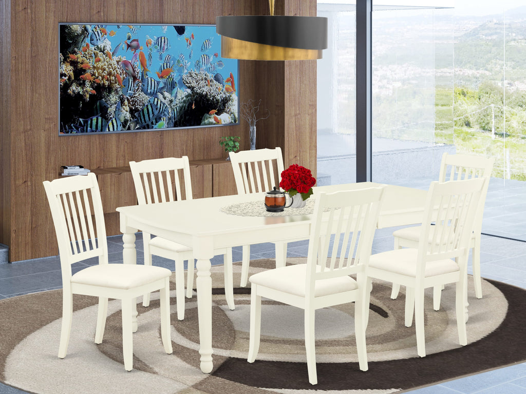 DODA7-OOI-K 7 Piece Dining Set With Rectangle Table & Butterfly Leaf, Includes 6 Linen Fabric Chairs, 42x78 Inch, Linen White