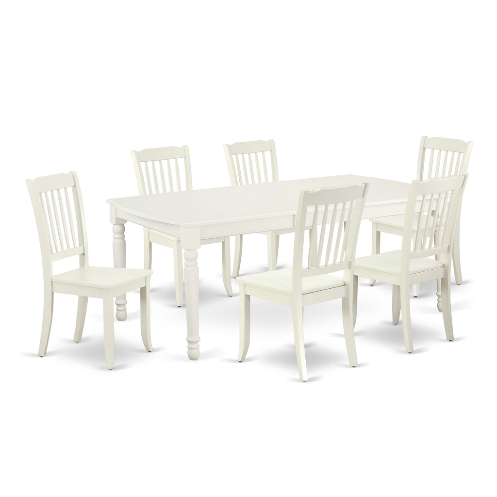 DODA7-FBK-Y Chic Kitchen Ensemble 7-Piece Set with Rectangular Table and Leaf, White, 42x78