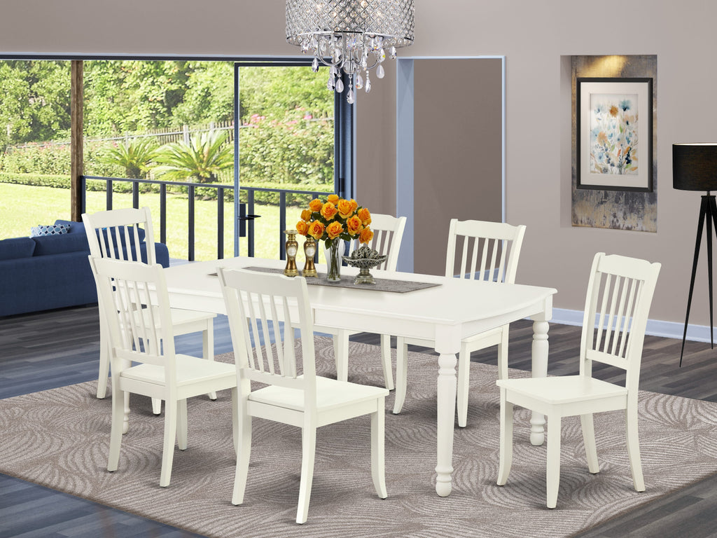 DODA7-FBK-Y Chic Kitchen Ensemble 7-Piece Set with Rectangular Table and Leaf, White, 42x78