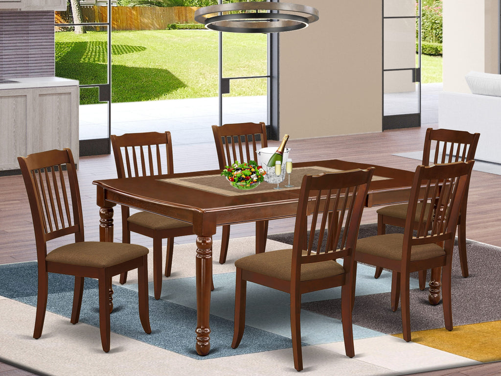 DODA7-Q4K-L 7-Piece Mahogany Dining Ensemble Expanding Wood Table & Fabric Chairs