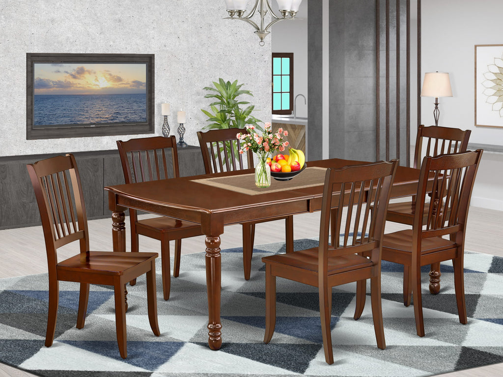 DODA7-5JT-U Distinguished 7-Piece Mahogany Dining Set with Butterfly Leaf Rectangular Table & Six Wood Chairs