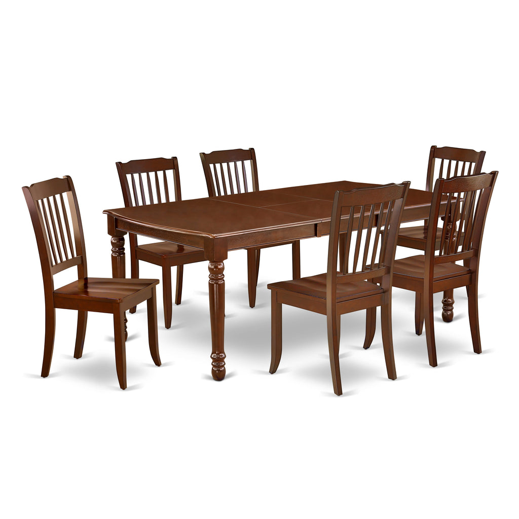 DODA7-5JT-U Distinguished 7-Piece Mahogany Dining Set with Butterfly Leaf Rectangular Table & Six Wood Chairs
