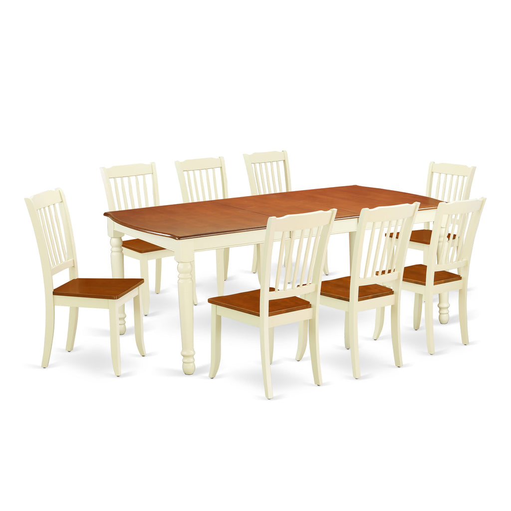 DODA9-2C3-9 Elegant 9-Piece Dining Ensemble with Expandable Wood Table & Eight Sturdy Chairs, Buttermilk Cherry Finish