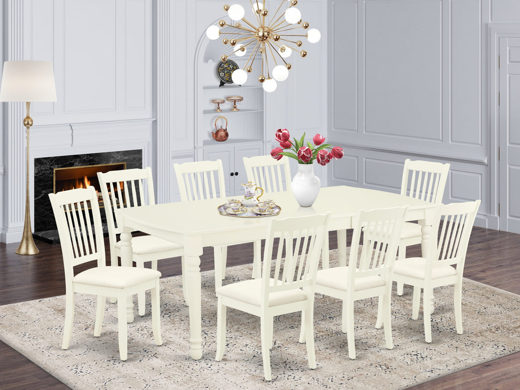 DODA9-3FV-C 9-Piece Dining Ensemble with Butterfly Leaf Table and Upholstered Chairs, White