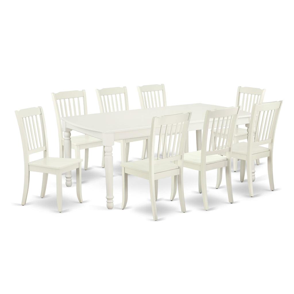 DODA9-F50-T 9-Piece Dining Set Extendable White Table & 8 Chairs, Chic Rectangle 42x78 Inches