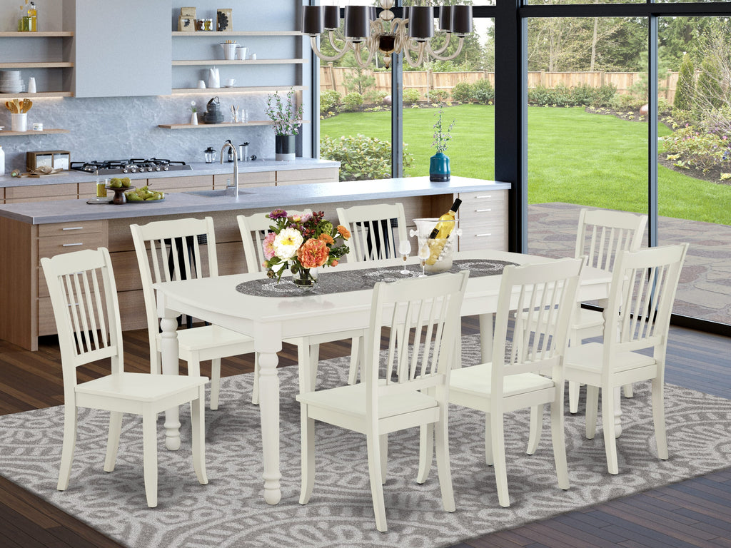 DODA9-F50-T 9-Piece Dining Set Extendable White Table & 8 Chairs, Chic Rectangle 42x78 Inches