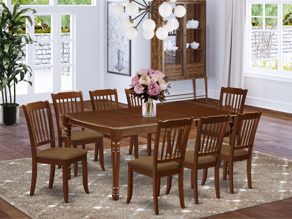 DODA9-PVW-H Elegant 9-Piece Set Expandable Dining Table with 8 Comfortable Upholstered Chairs - Mahogany Finish