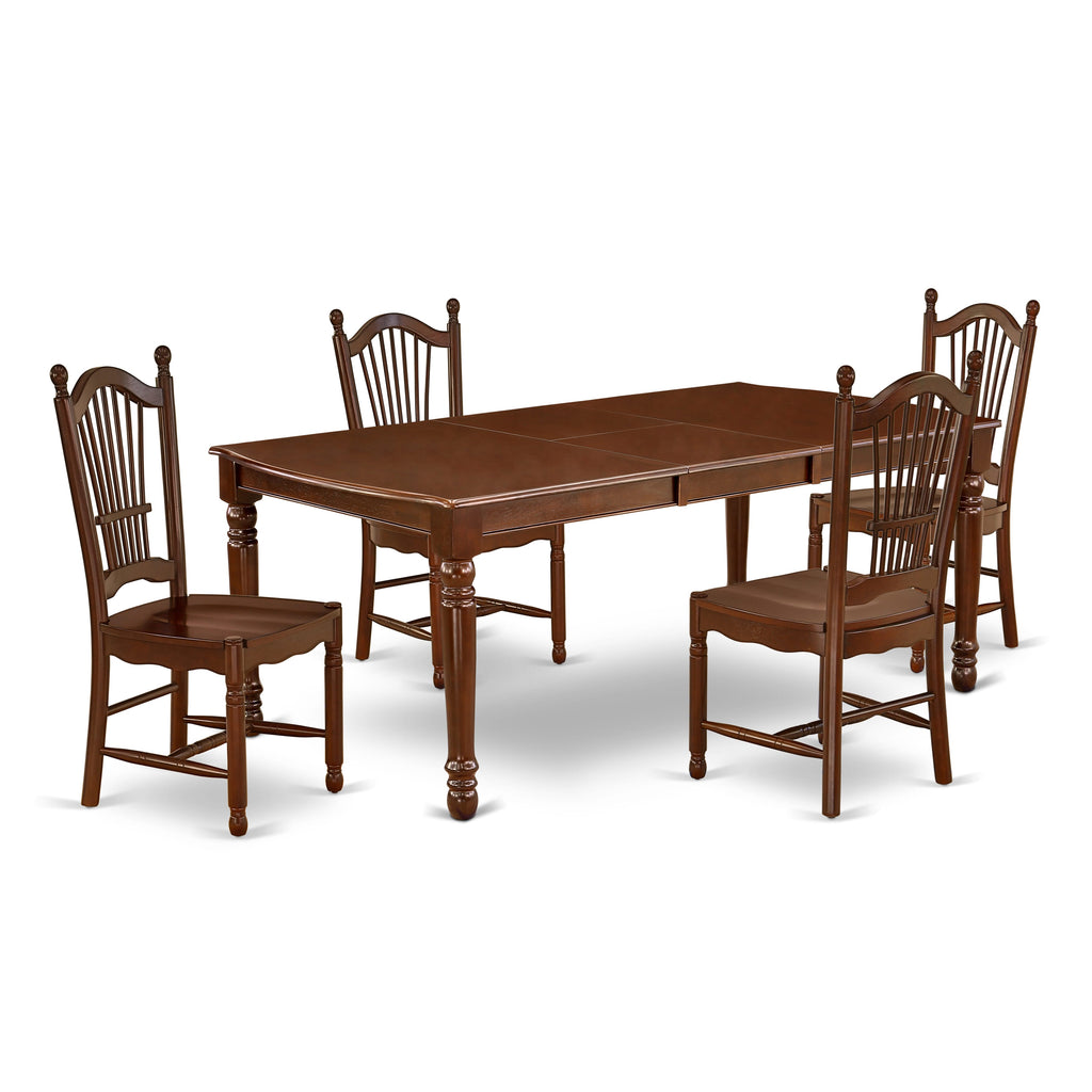 DODO5-9X1-R 5-Piece Elegant Dining Ensemble with Expanding Table & 4 Sophisticated Seats, 42x78 Inch, Rich Mahogany