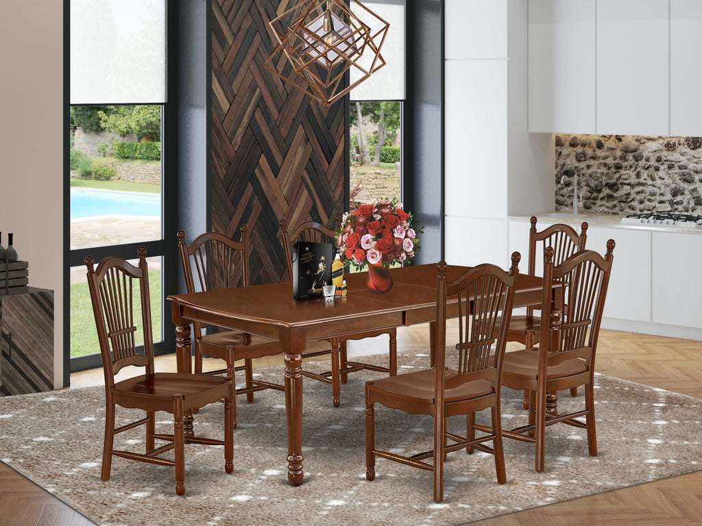DODO7-17J-D Mahogany 7-Piece Dining Set Featuring Rectangle Table & Six Chairs with Butterfly Leaf, 42x78 Inches