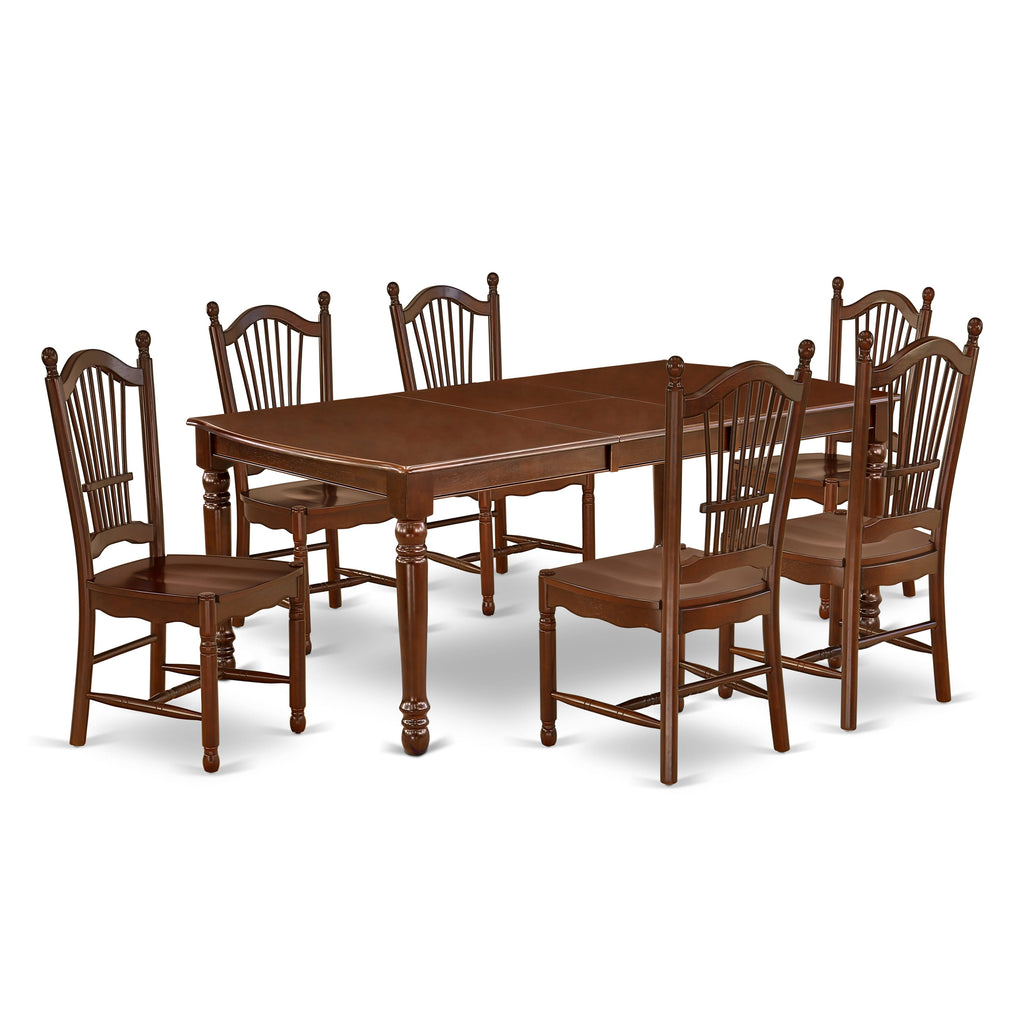 DODO7-17J-D Mahogany 7-Piece Dining Set Featuring Rectangle Table & Six Chairs with Butterfly Leaf, 42x78 Inches
