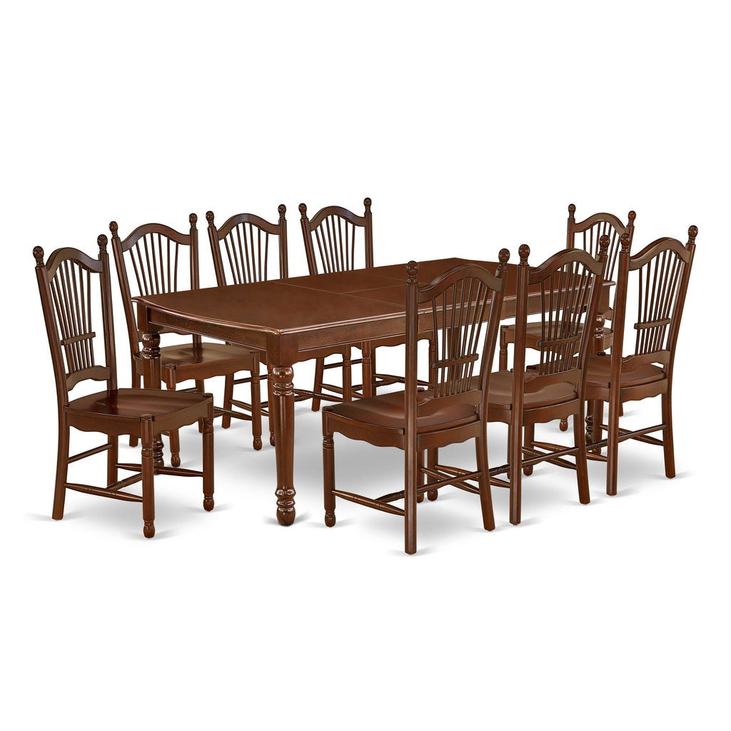 Refined Dining Ensemble DODO9-ZOW-G 9-Piece Elegant Set with Extension Table and Comfortable Chairs, Rich Mahogany Finish