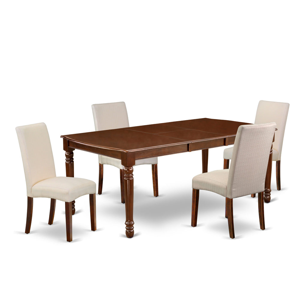DODR5-QAE-96 Elegant Mahogany Dining Ensemble Table with Butterfly Close & Four Cream Upholstered Seats