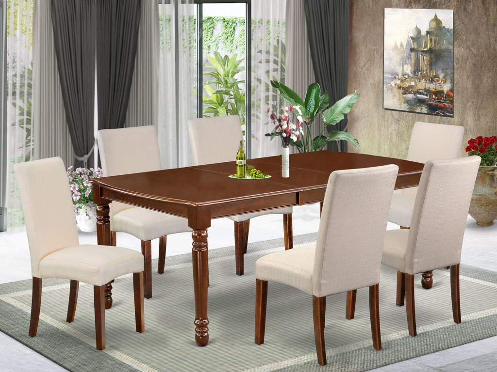 DODR7-RFK-MM 7 Pc Modern Dining Set with Extended Table and Upholstered Chairs, Natural Mahogany, 42x78 in.