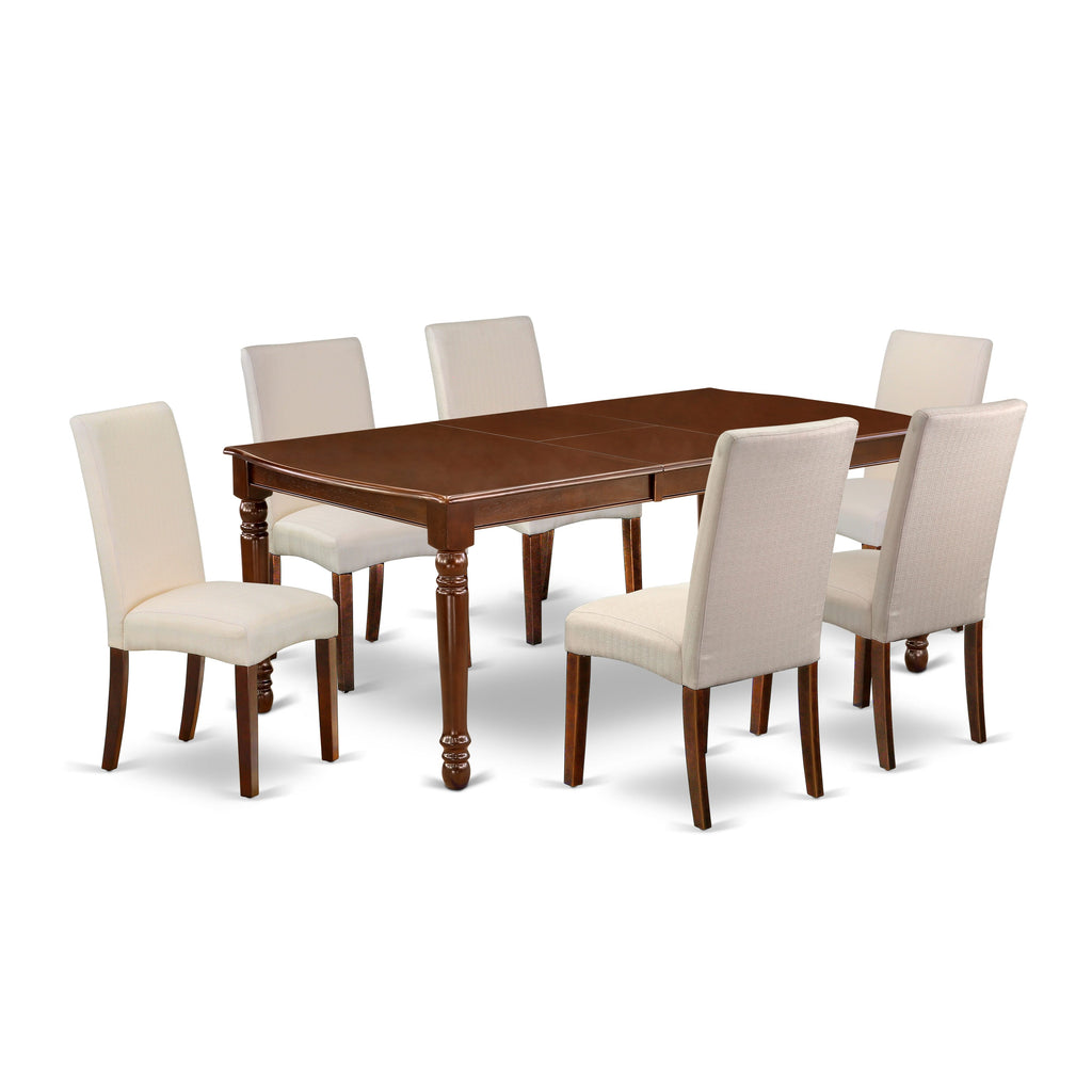DODR7-RFK-MM 7 Pc Modern Dining Set with Extended Table and Upholstered Chairs, Natural Mahogany, 42x78 in.