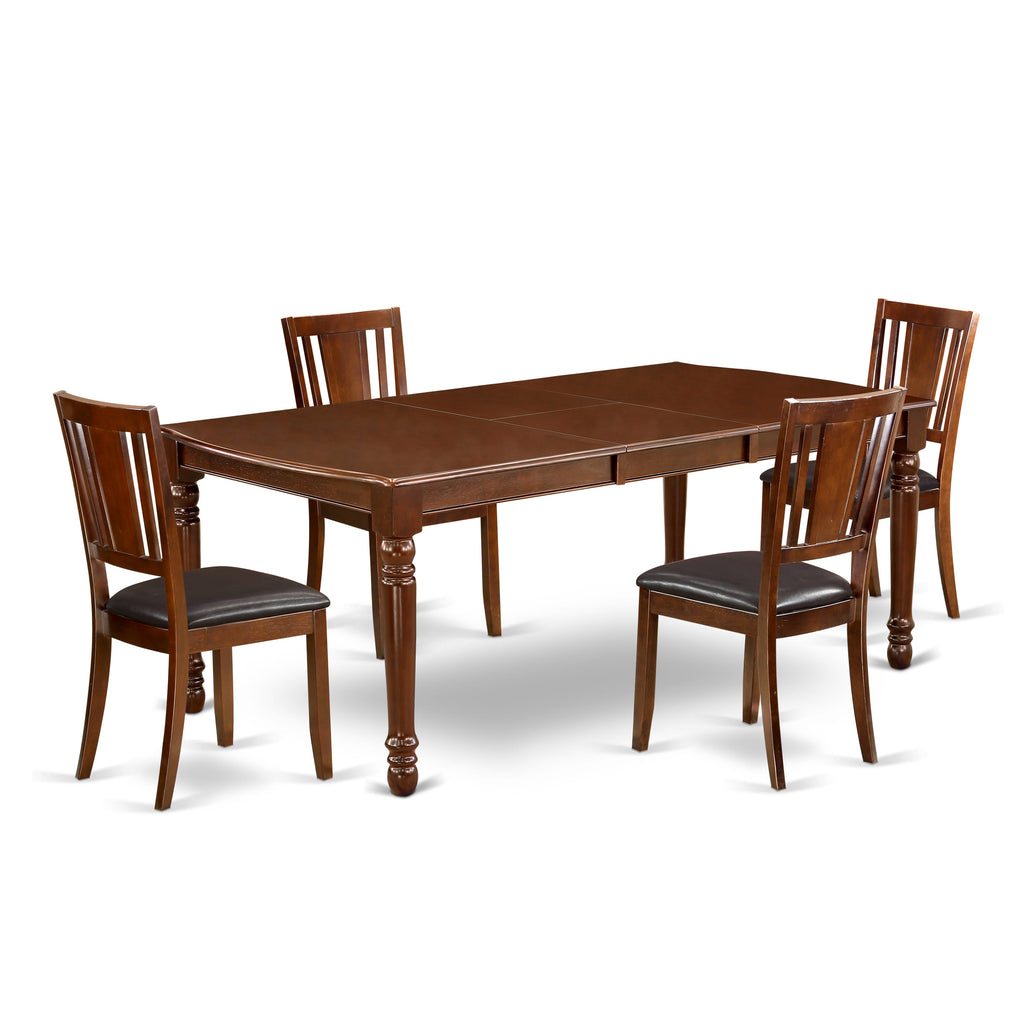 Unique DODU5-YDQ-92 5-Piece Dining Ensemble in Warm Mahogany with 4 Chic Leather-like Chairs, Extendable Table Design