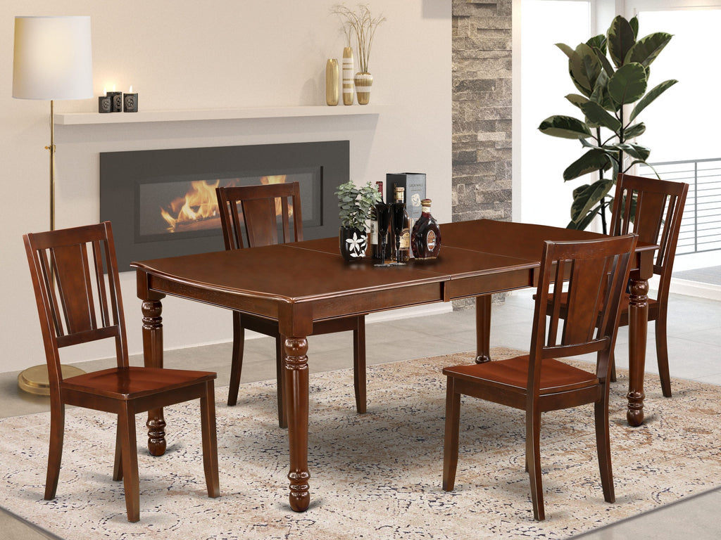 DODU5-GI9-K Premium 5-Piece Dining Set with Extendable Table & 4 Chairs in Rich Mahogany, 42x78