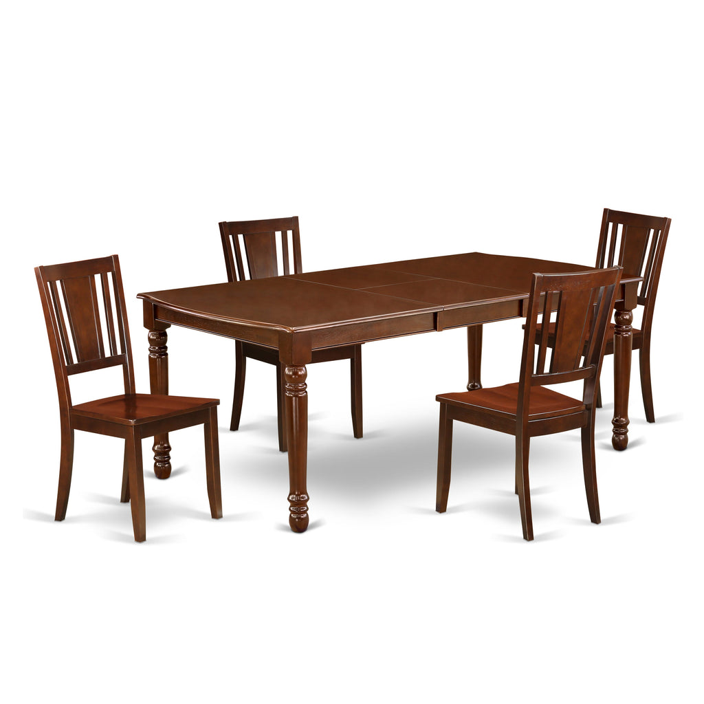 DODU5-GI9-K Premium 5-Piece Dining Set with Extendable Table & 4 Chairs in Rich Mahogany, 42x78