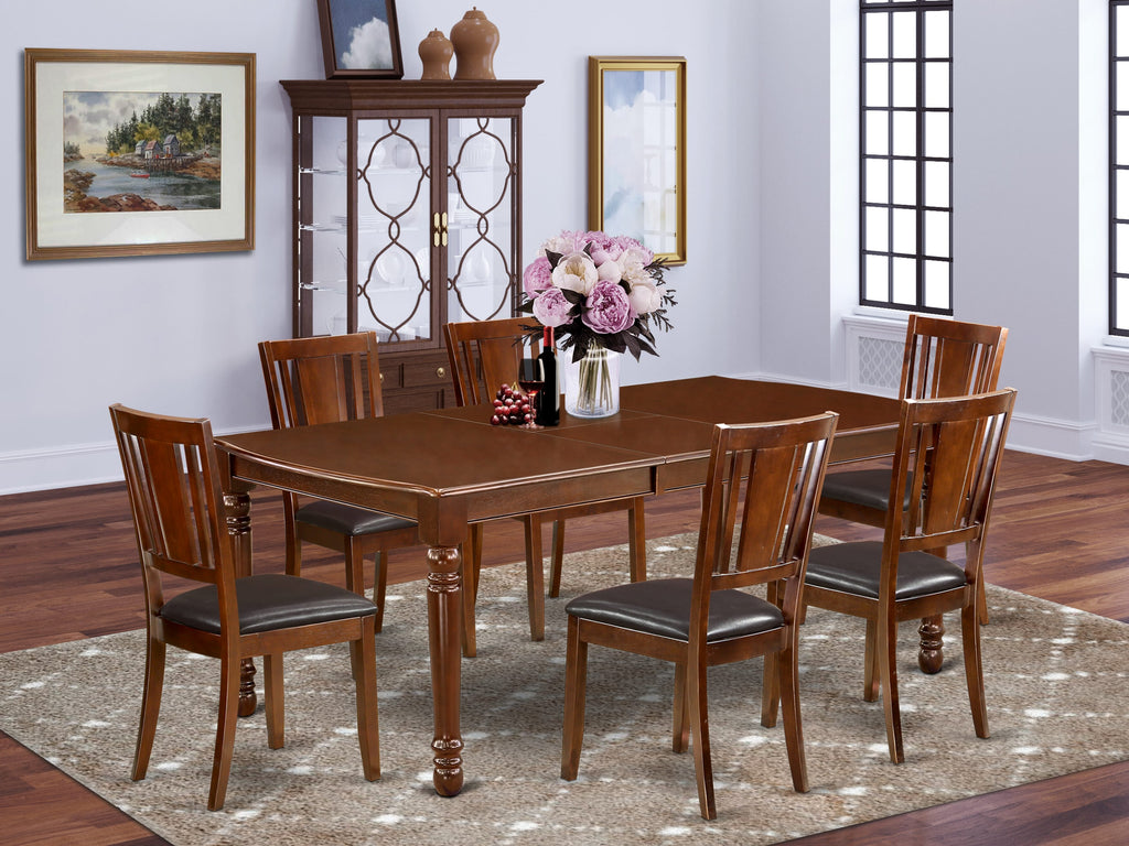 7-Piece Mahogany Dining Set with Rectangular Table (DODU7-22H-T9) & 6 Faux Leather Seats