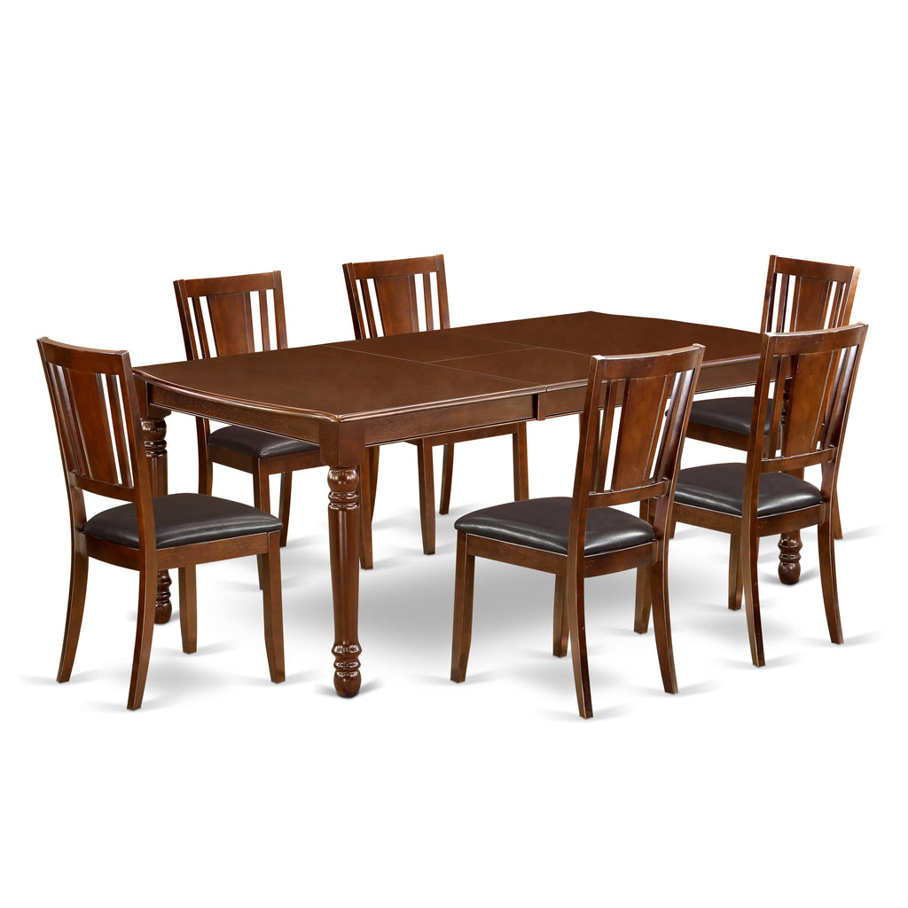 7-Piece Mahogany Dining Set with Rectangular Table (DODU7-22H-T9) & 6 Faux Leather Seats