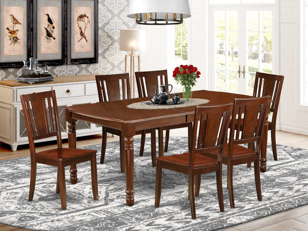 DODU7-S9H-8 7-Piece Mahogany Dining Set with Rectangle Table & Chairs, 42x78 Inch