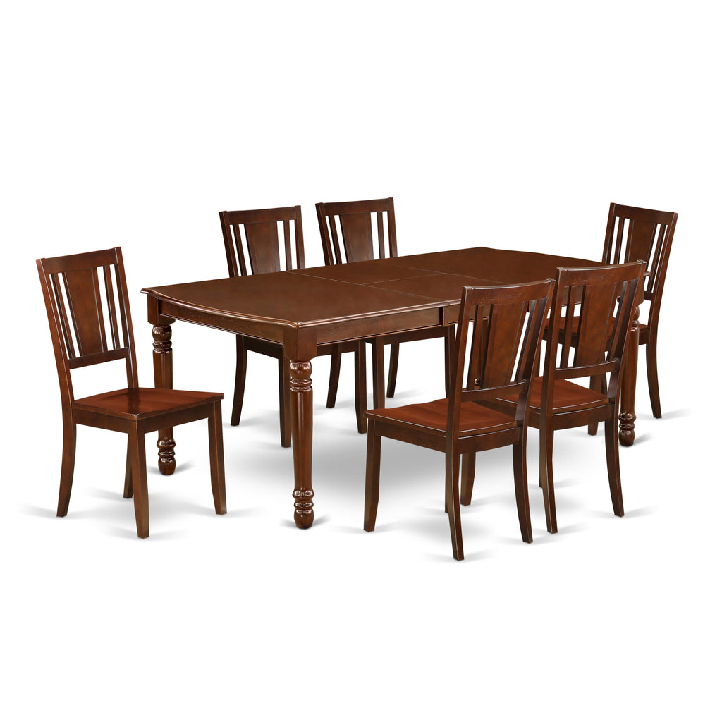 DODU7-S9H-8 7-Piece Mahogany Dining Set with Rectangle Table & Chairs, 42x78 Inch