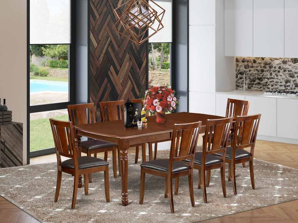 DODU9-3FT-GW Mahogany 9-Piece Dining Ensemble with Expanding Table & Faux Leather Chairs